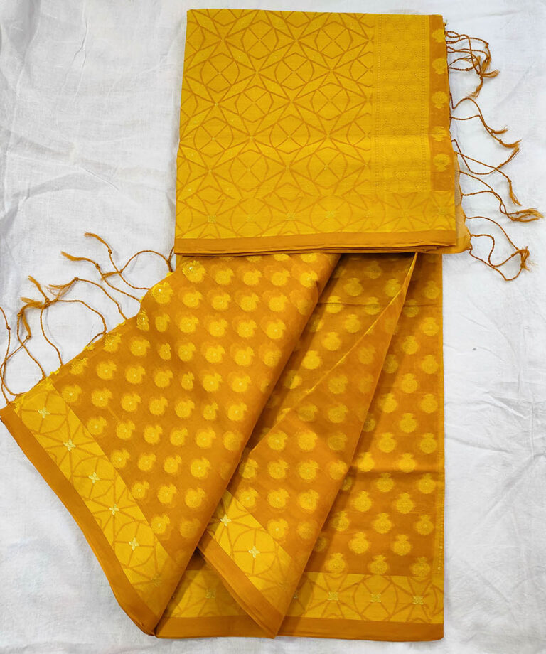 Tangail Suti Saree (Dark Yellow)